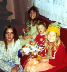 Bindy, Becky, John James and little Rachael 1980 Easter Morning